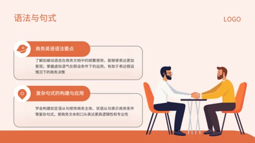 红色插画风商务场景中的英语应用技巧PPT