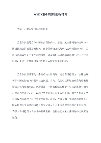 对孟宏伟问题的剖析材料