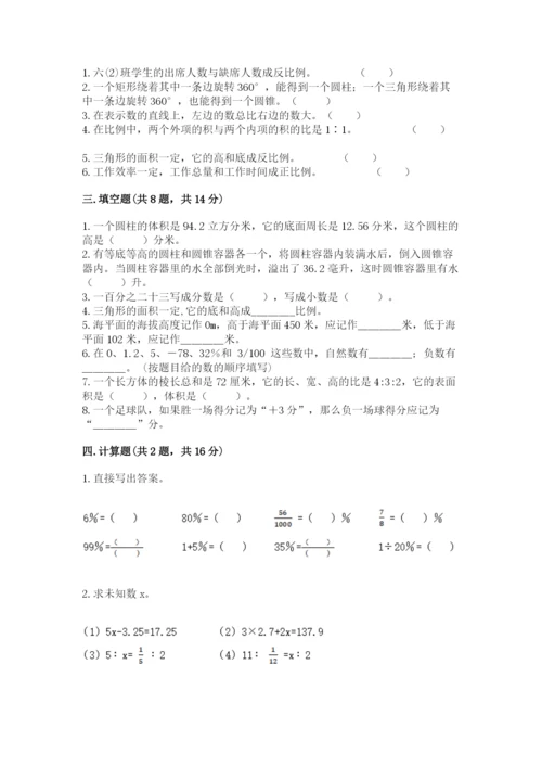 富宁县六年级下册数学期末测试卷及1套完整答案.docx