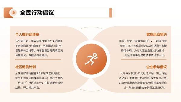 橙红色卡通风全民健身宣传PPT
