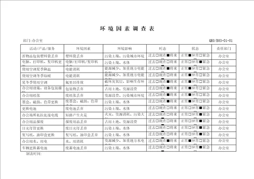 环境因素调查表已填内容