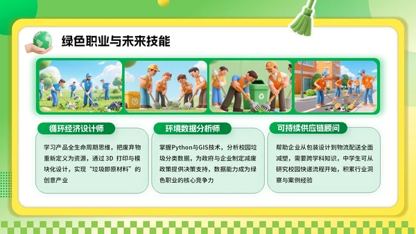 绿色3D风环保主题世界清理地球日PPT