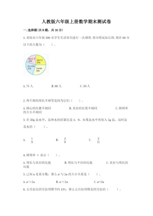 人教版六年级上册数学期末测试卷及参考答案【巩固】.docx