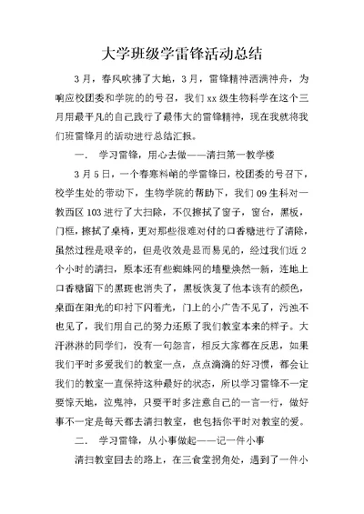 大学班级学雷锋活动总结