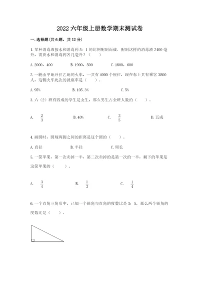 2022六年级上册数学期末测试卷（夺分金卷）.docx