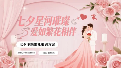粉色插画风七夕主题婚礼策划方案PPT模板