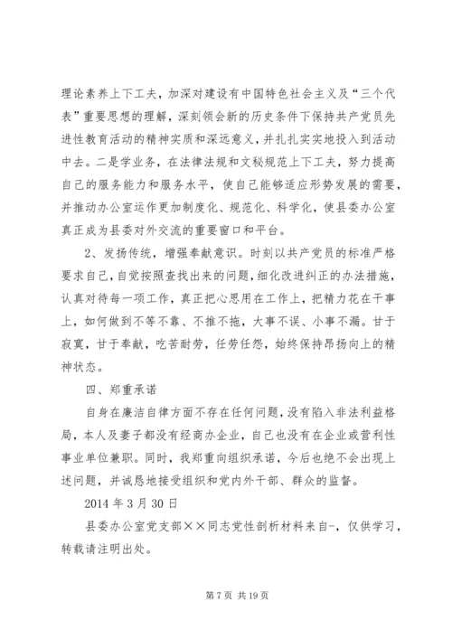 第一篇：县委办公室党支部××同志党性剖析材料县委办公室党支部××同志党性.docx