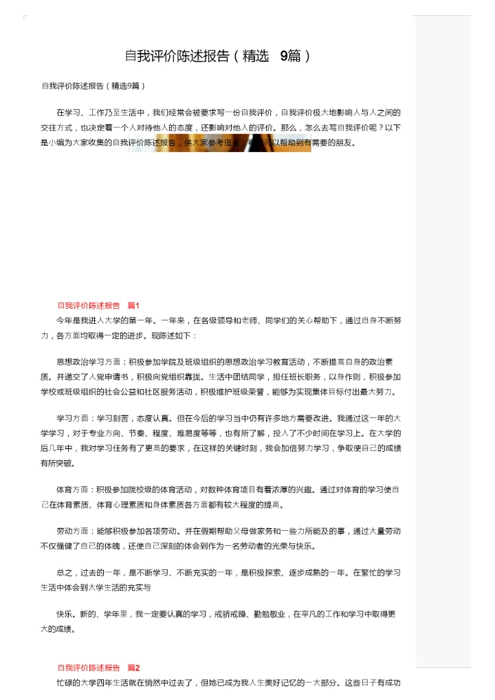 自我评价陈述报告（精选9篇）.docx