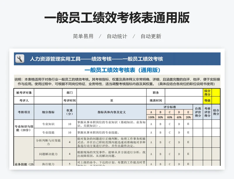 一般员工绩效考核表通用版