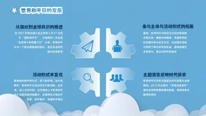 蓝色剪纸风世界和平日PPT模板