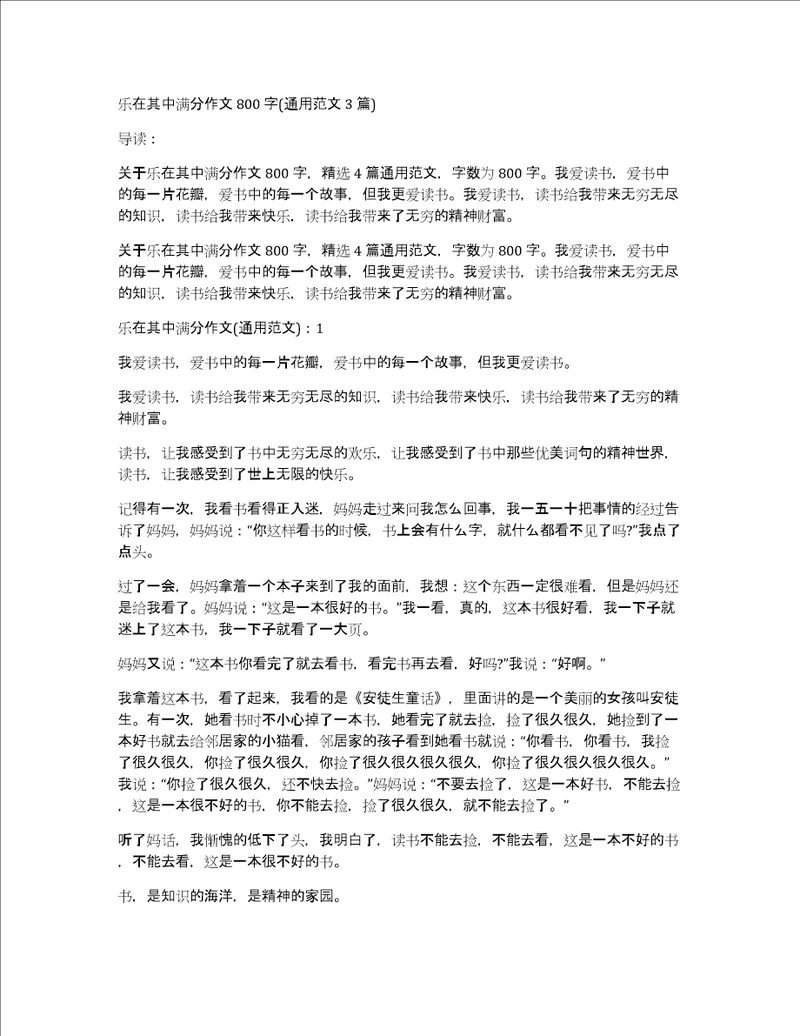 乐在其中满分作文800字通用范文3篇