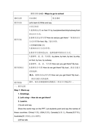Unit 2 Ways to go to school Part A Let's learn & W