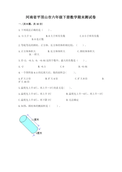 河南省平顶山市六年级下册数学期末测试卷附参考答案（突破训练）.docx
