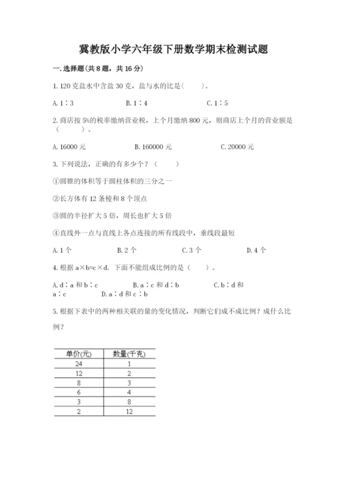 冀教版小学六年级下册数学期末检测试题精品【名校卷】.docx