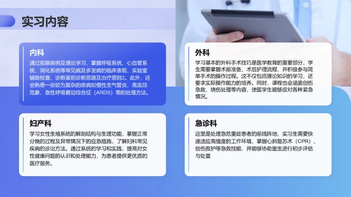 蓝色商务风医学生实习简历成果演示PPT模板