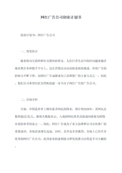 网红广告公司创业计划书