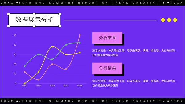 紫色潮流创意年终总结报告通用PPT模板