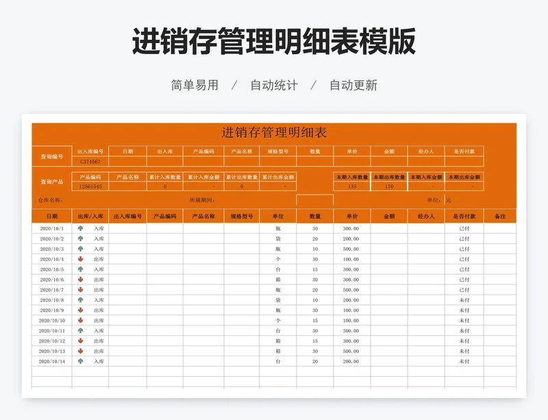 进销存管理明细表模版
