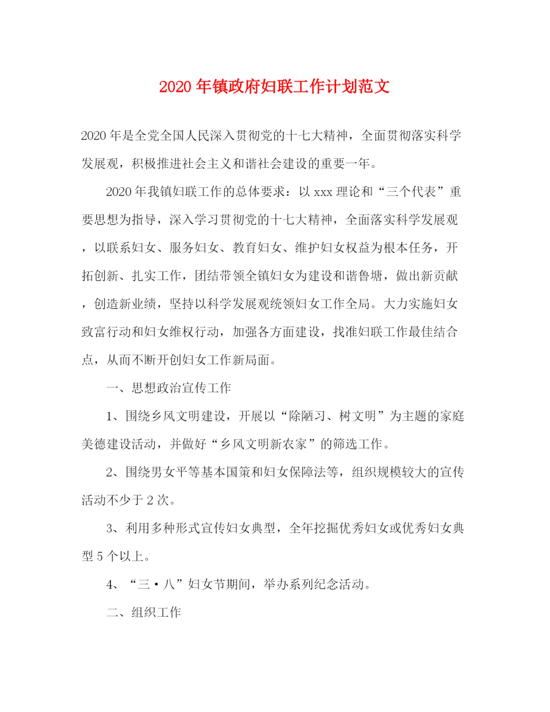 精编之年镇政府妇联工作计划范文.docx