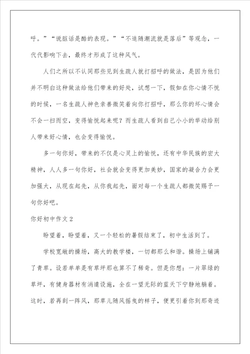 2022你好初中作文 9