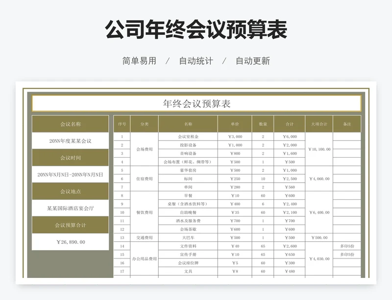 公司年终会议预算表