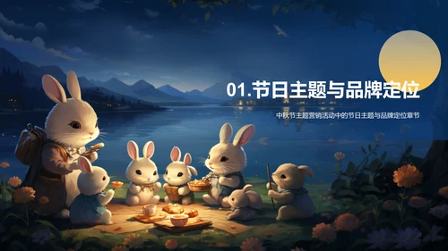 蓝色插画卡通中秋节主题营销活动PPT模板