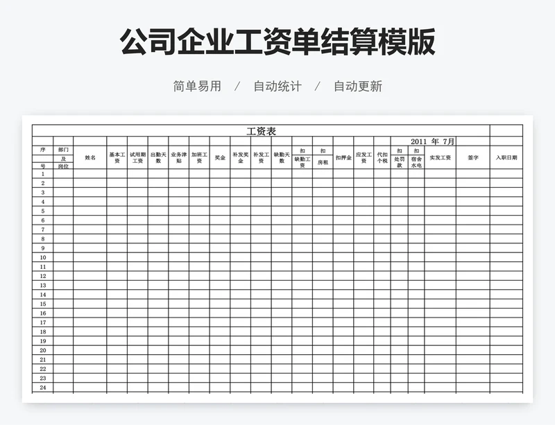 公司企业工资单结算模版