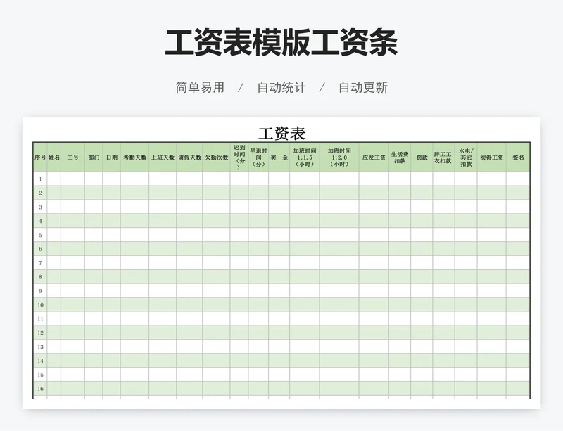 工资表模版工资条