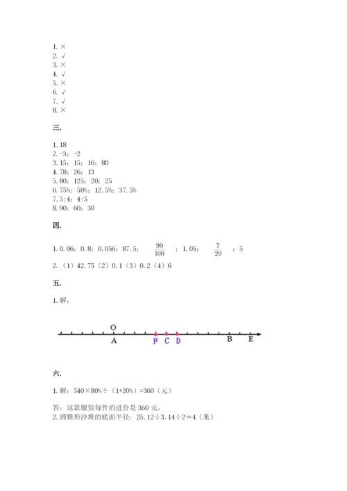 苏教版数学六年级下册试题期末模拟检测卷附答案（满分必刷）.docx
