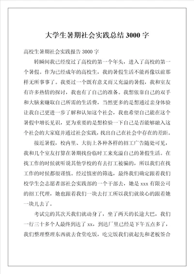 大学生暑期社会实践总结3000字