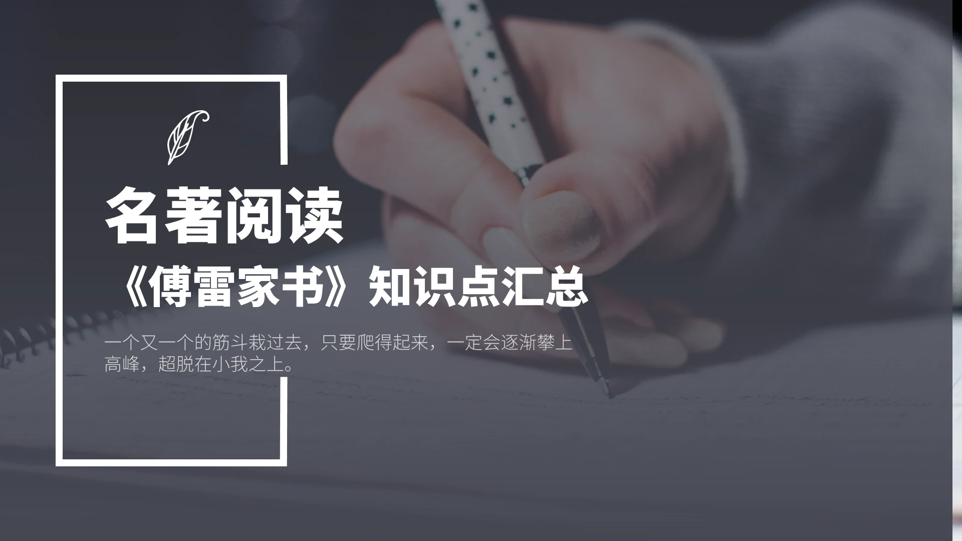 黑色简约风傅雷家书名著导读PPT