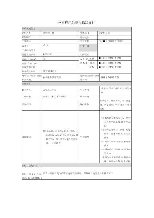 分析程序员岗位职务说明2页