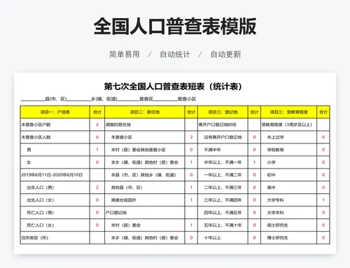 全国人口普查表模版
