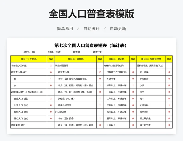 全国人口普查表模版