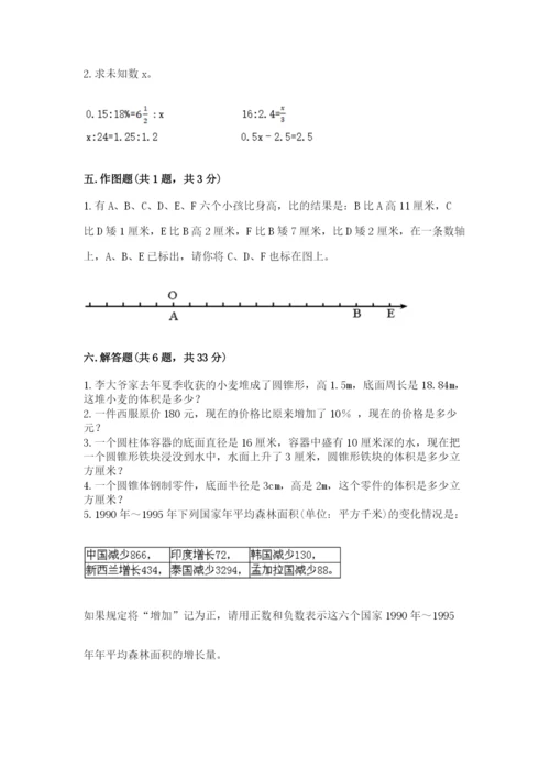北京版小学六年级下册数学期末综合素养测试卷及参考答案（预热题）.docx