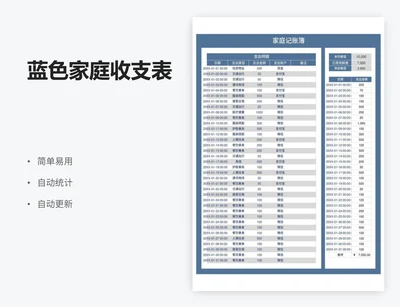 蓝色家庭收支表