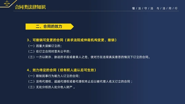 黄蓝双色简约商务大气知法懂法与法同行公司法律知识讲座宣传PP世界法律日