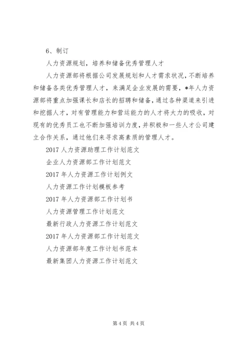 精选人力资源工作计划范文.docx