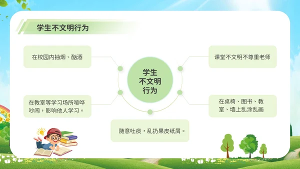 绿色清新卡通插画校园文明礼仪少先队PPT课件