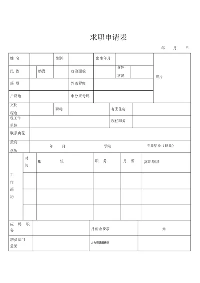 求职申请表及附表示范模板(完整版)