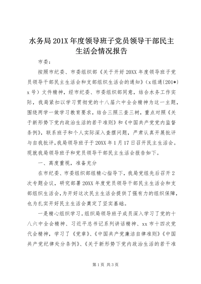 水务局201X年度领导班子党员领导干部民主生活会情况报告.docx