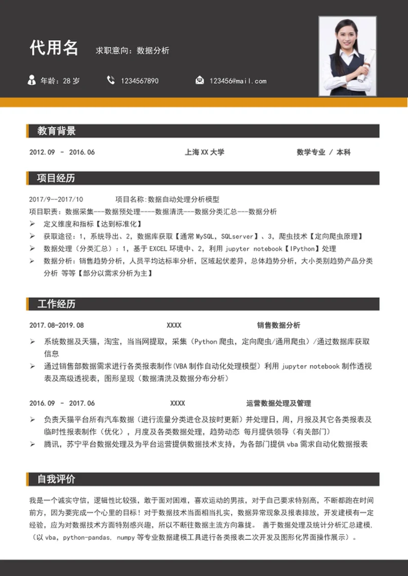 大气数据分析师个人简历模板word通用简历