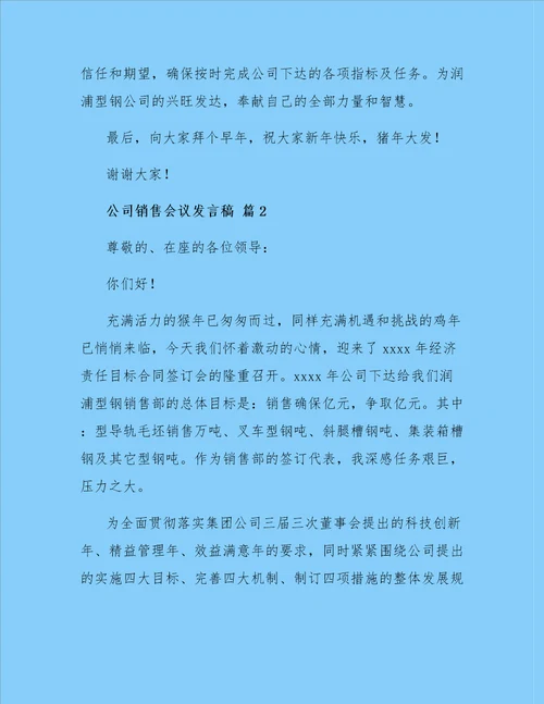 公司销售会议发言稿六篇