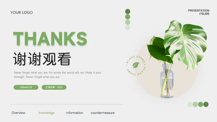 绿色植物风小清新季度工作计划PPT模板