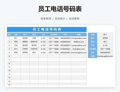 员工电话号码表