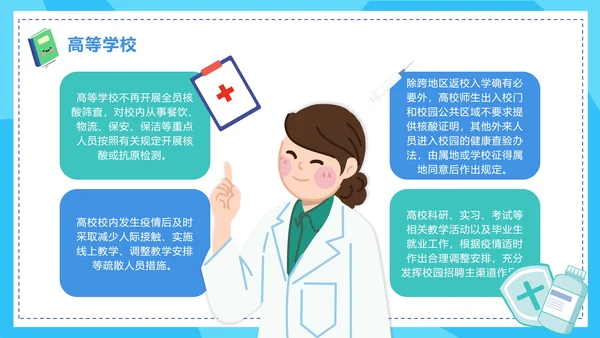 蓝色卡通手绘新学期校园防控指南PPT模板