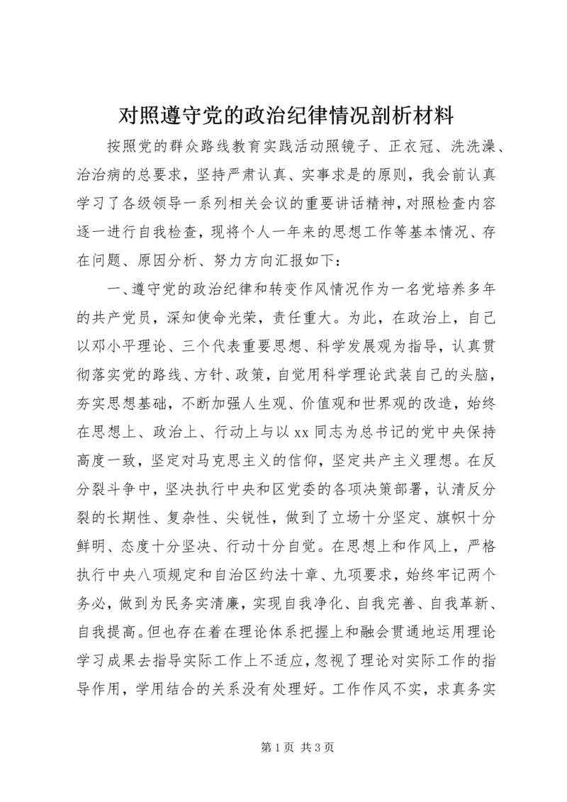 对照遵守党的政治纪律情况剖析材料.docx