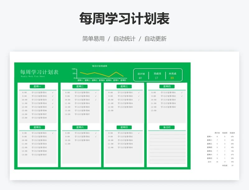 每周学习计划表