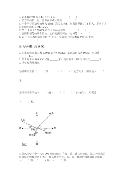 小学六年级下册数学摸底考试题精品（b卷）.docx