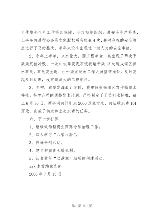 水管站半年党建工作汇报材料.docx